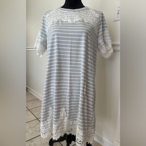 Elegant Lace Trim Striped Dress